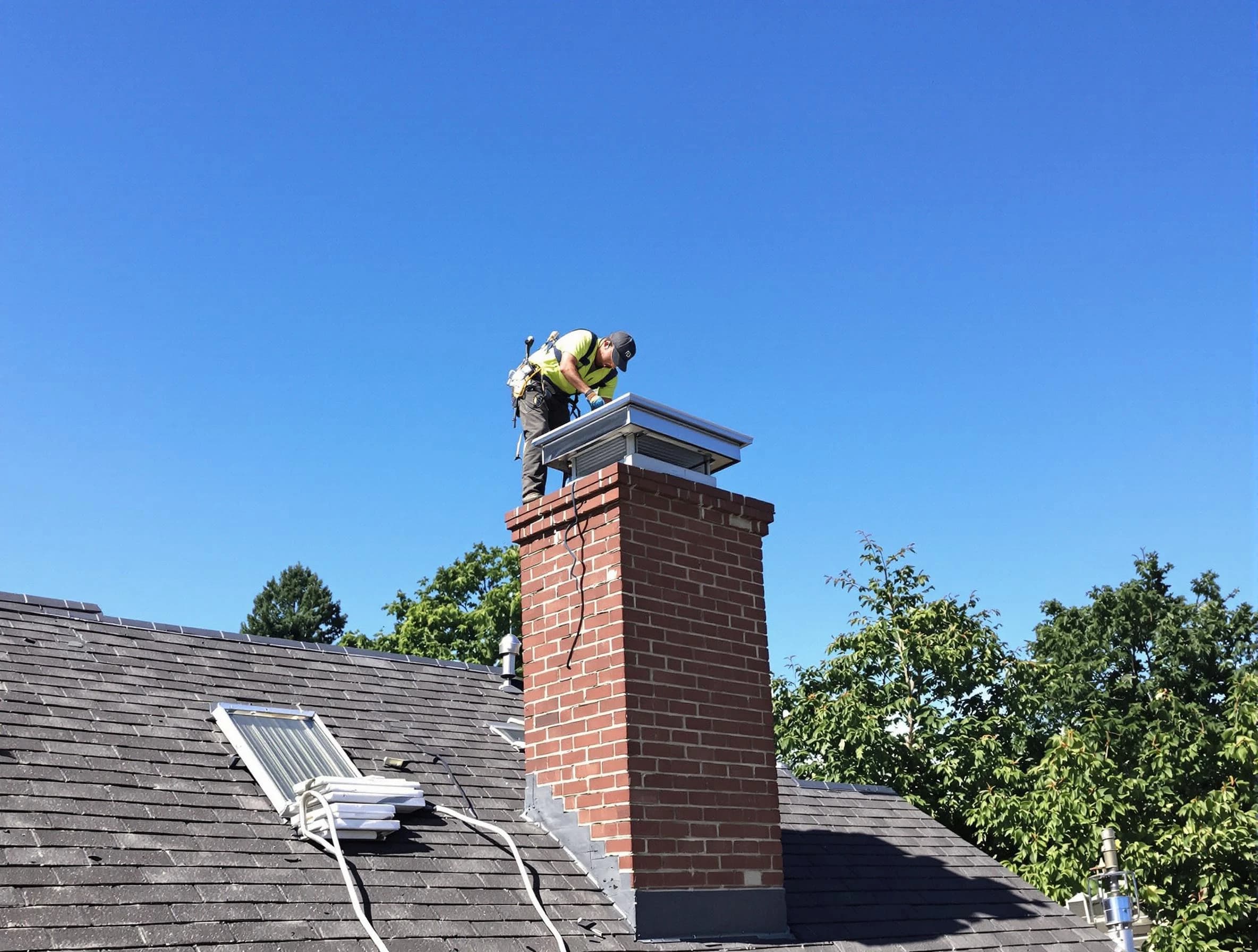 Bountiful Chimney Sweep technician measuring a chimney cap in Bountiful, UT