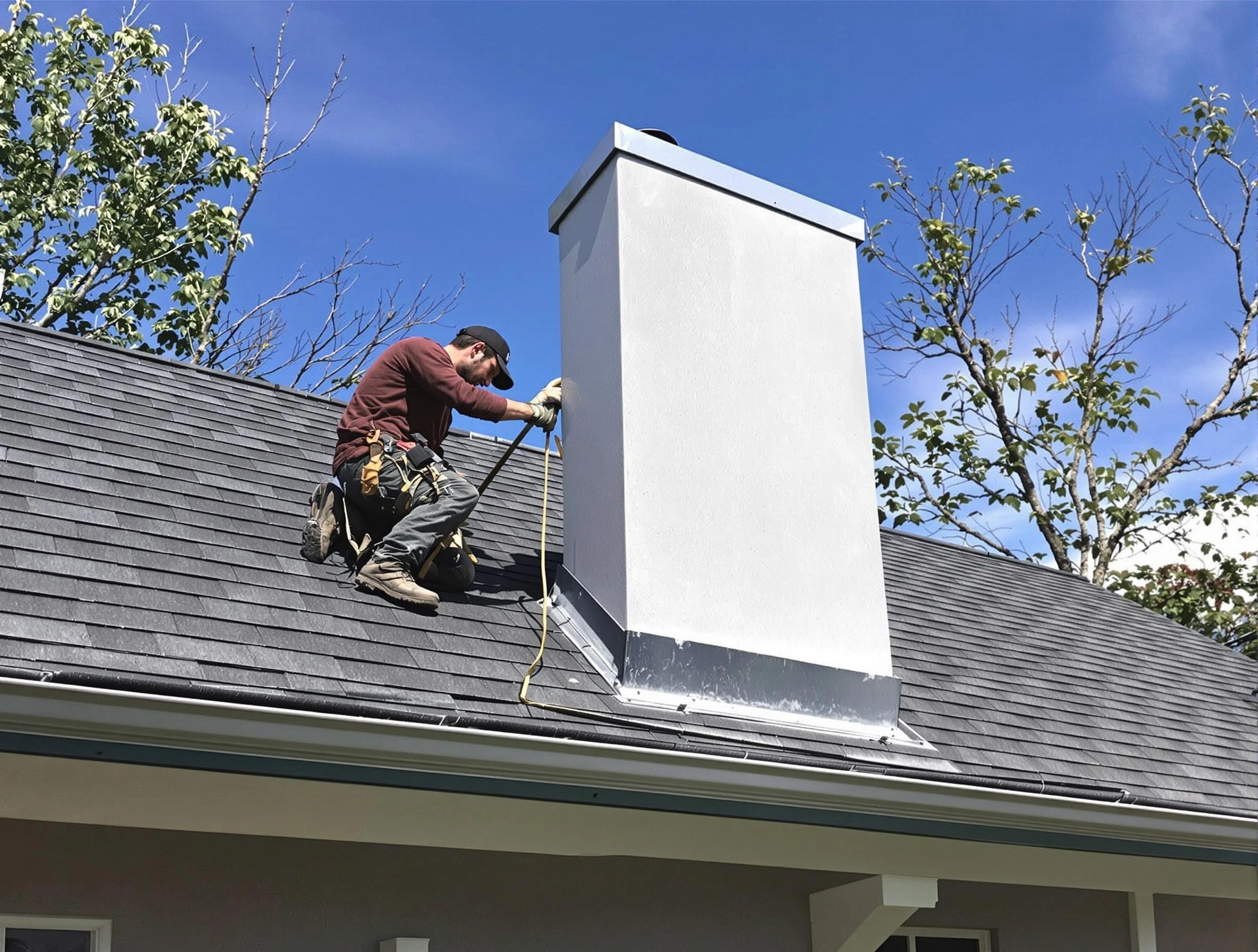 Bountiful Chimney Sweep team member finishing chimney construction in Bountiful, UT
