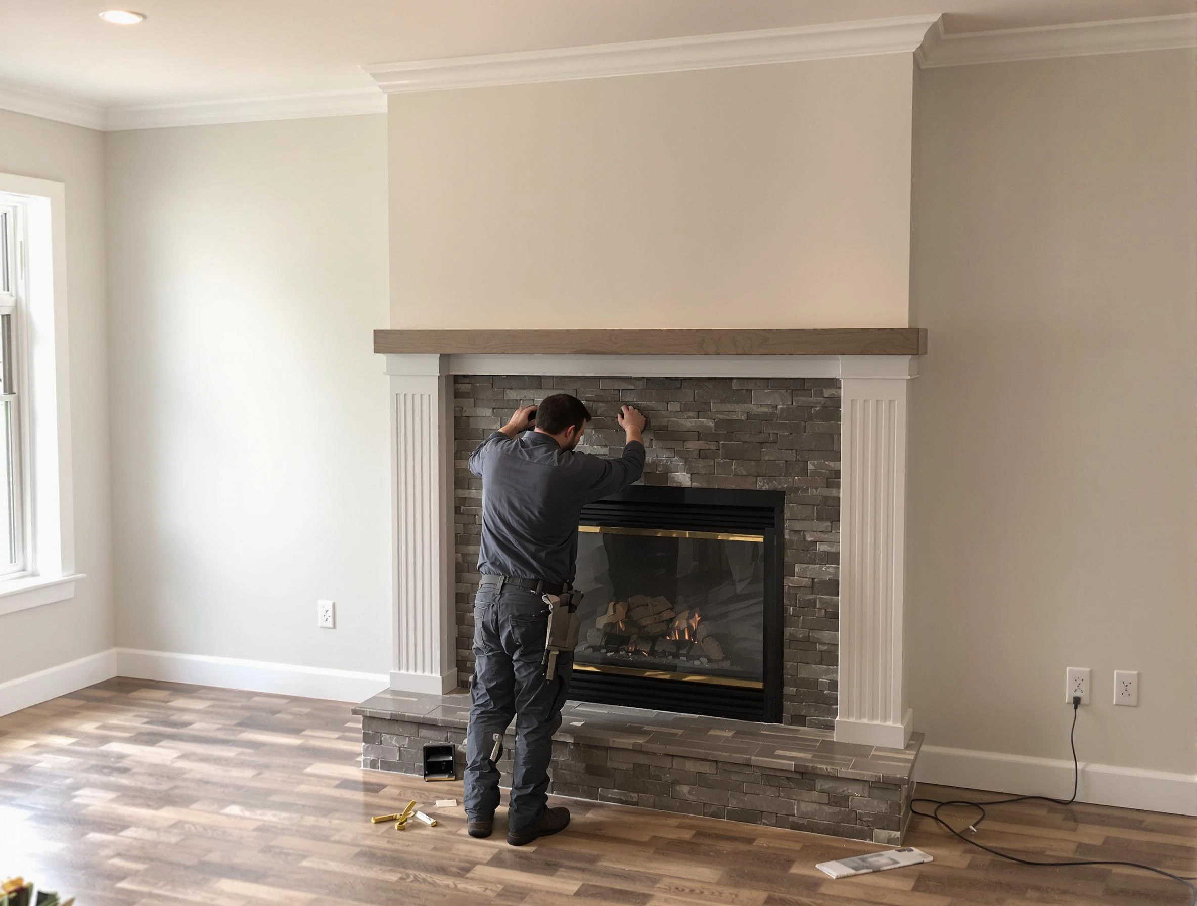Bountiful Chimney Sweep finishing a custom fireplace install in Bountiful, UT